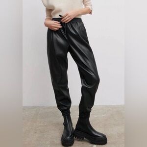 Zara Faux Leather Joggers in Black, Size: XS